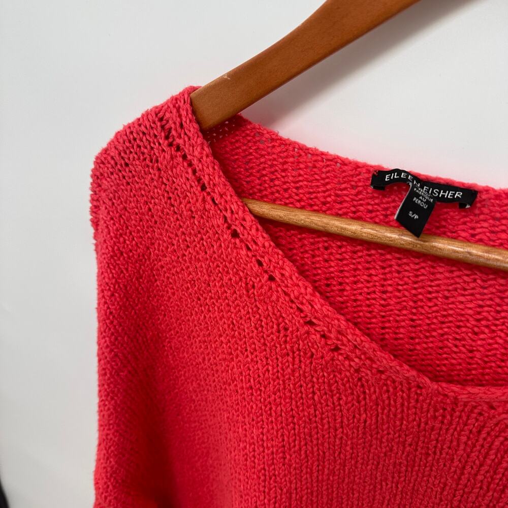 EILEEN FISHER V Neck Peruvian Cotton Crimp V-Neck Dark Coral Sweater // S - Picture 4 of 10
